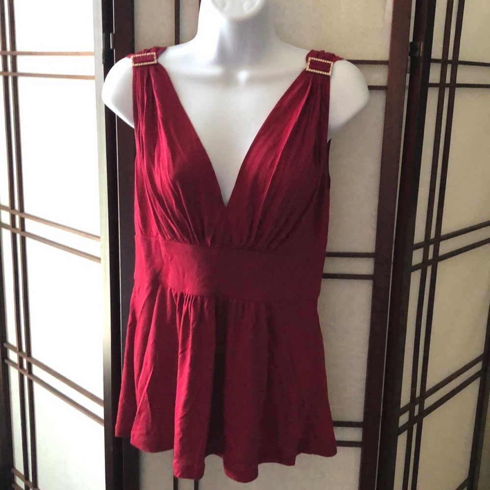 Express red knit sleeveless rhinestone v-neck top